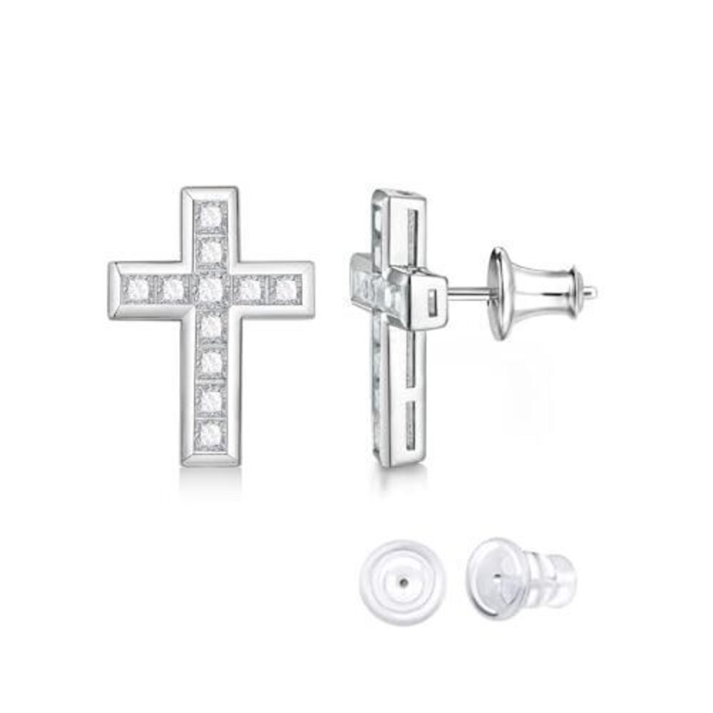 Moissanite Diamond Big Cross Stud Earrings for Women 925 Sterling Silver Cross
